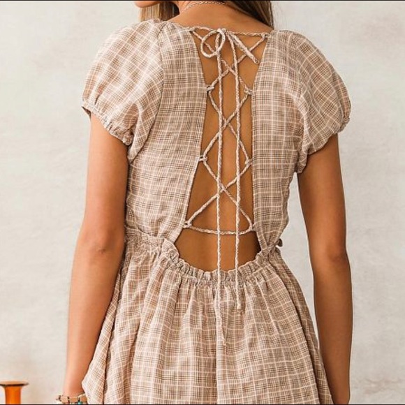 Mable Plaid Back Lace-Up Dress - Picture 1 of 2